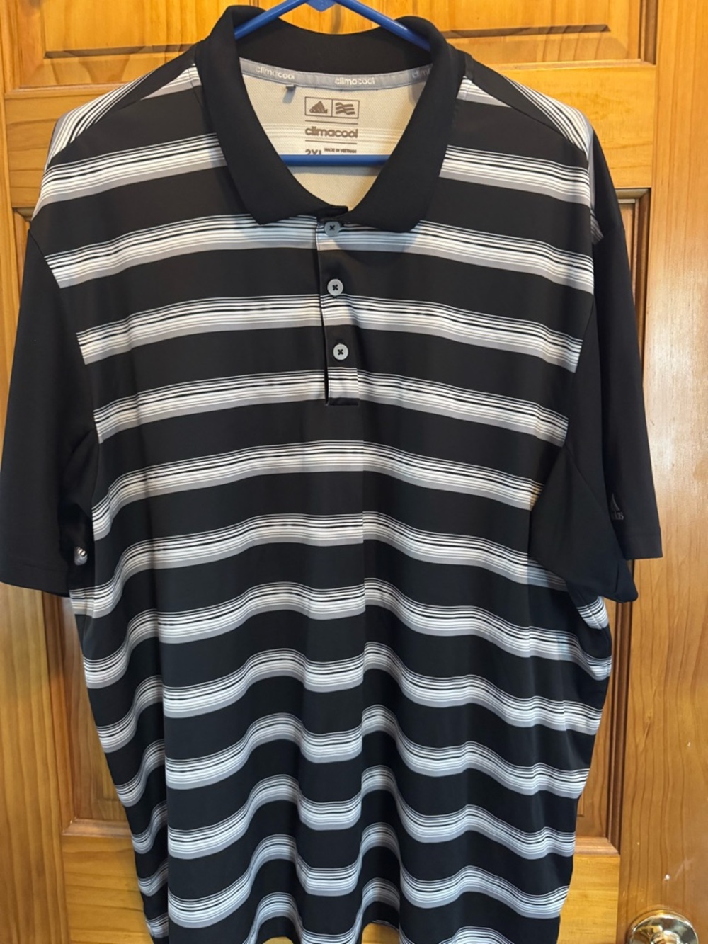 adidas Men’s Black & White Striped Climacool Polo Shirt